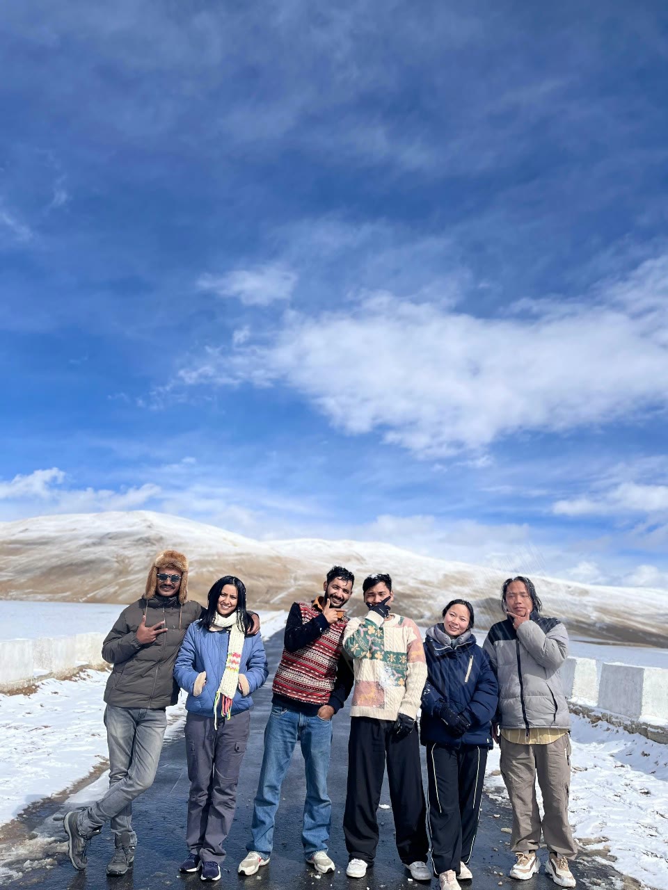 Suchanda's group in a snowy Ladakh landscape